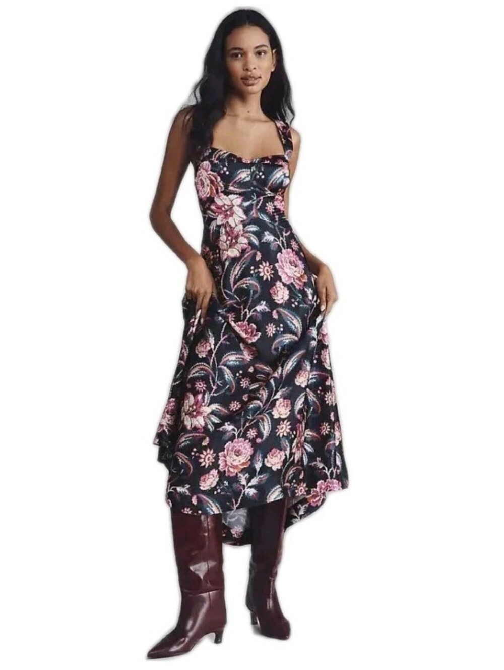 Maeve Jocelyn Multicolor Floral Sleeveless Slip Sweetheart Neck Mididress Sz: M